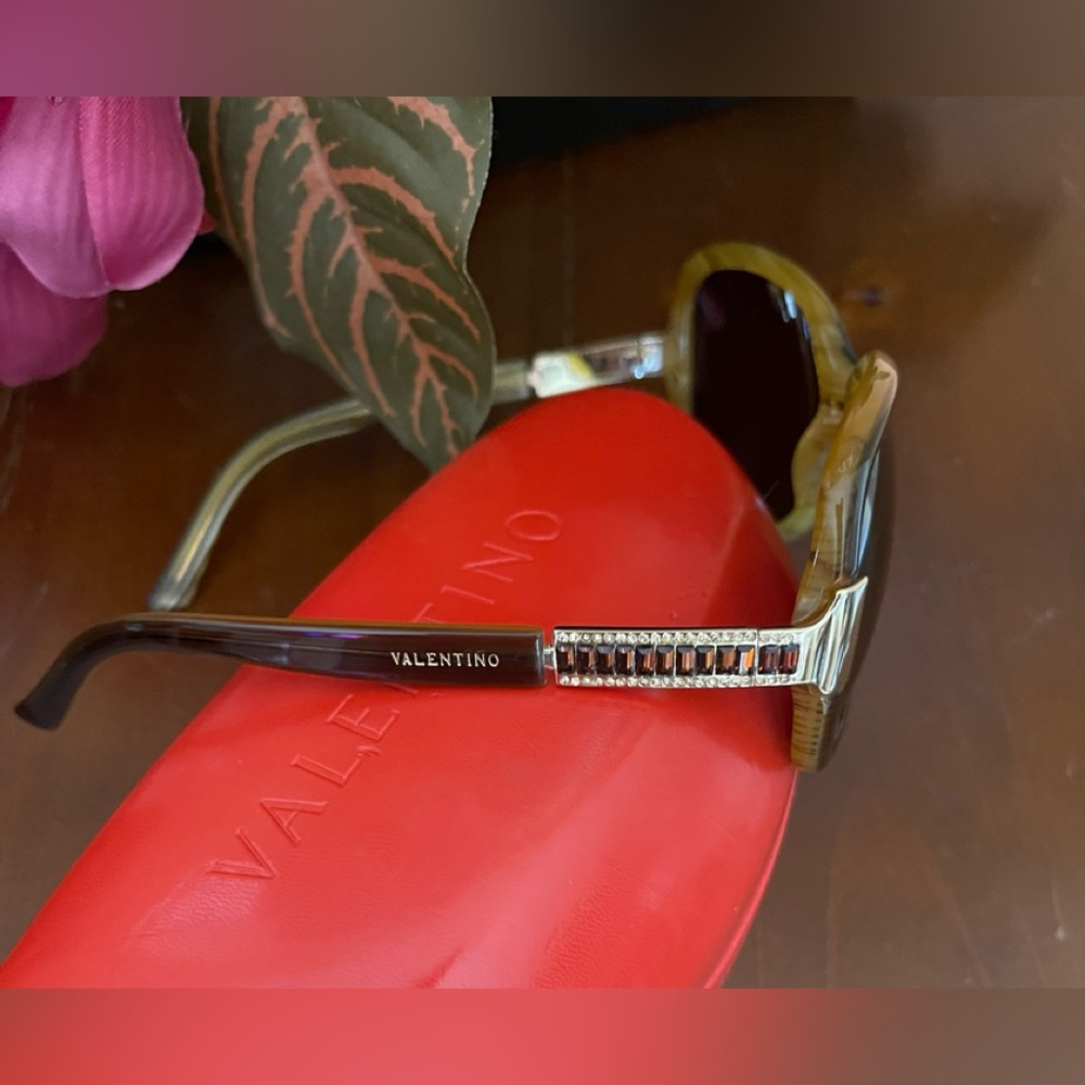 Valentino Tortoise Shell Color, Swarovski Crystals, Oversized Sunglasses